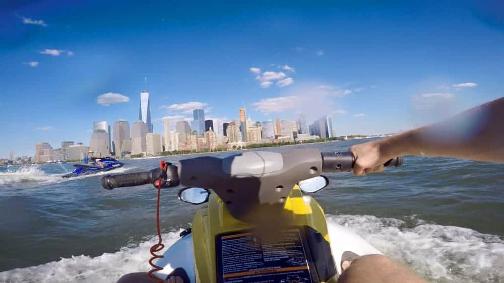 riding a jet ski